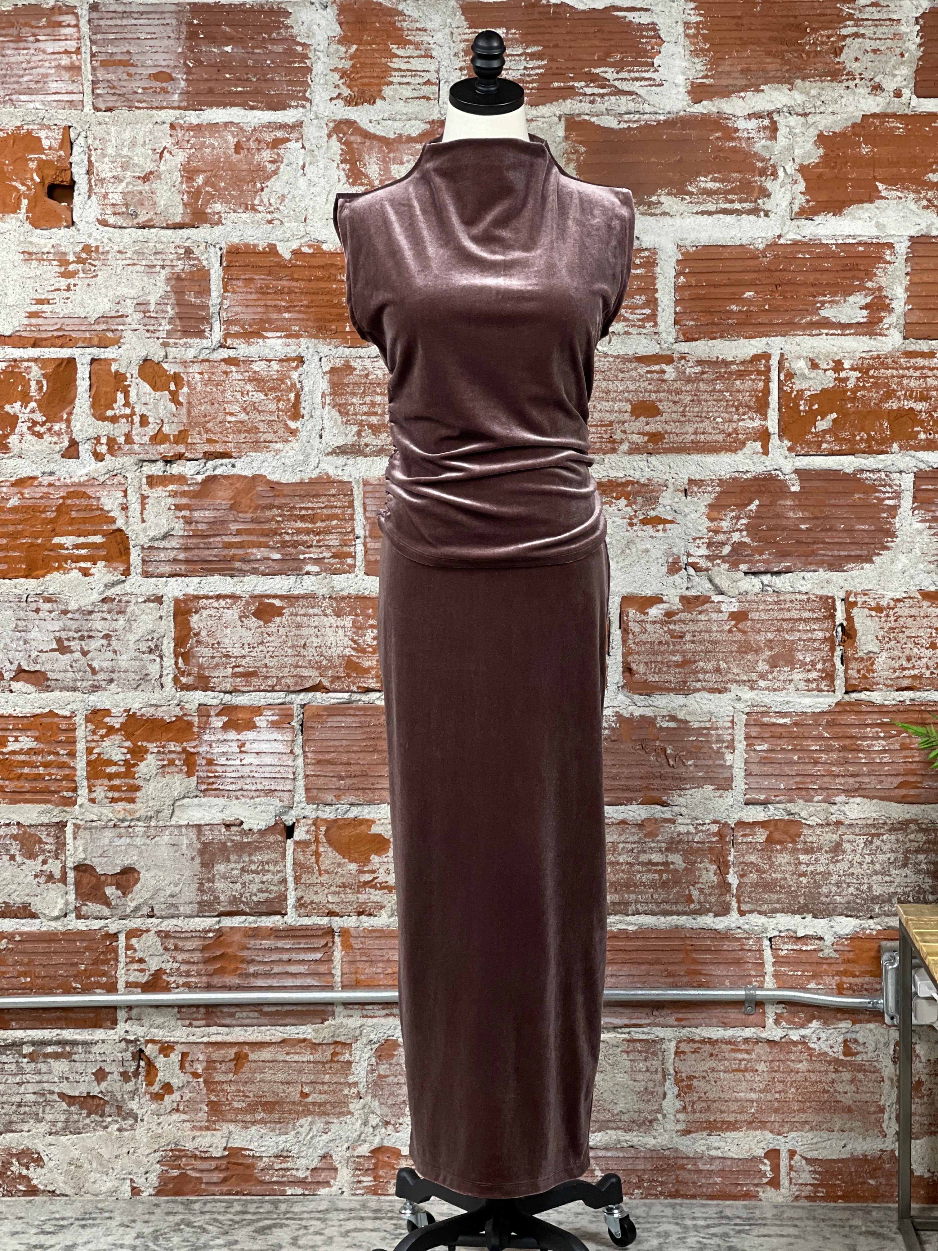 Dex Velvet Maxi Skirt in Chestnut-231 Skirts-Little Bird Boutique