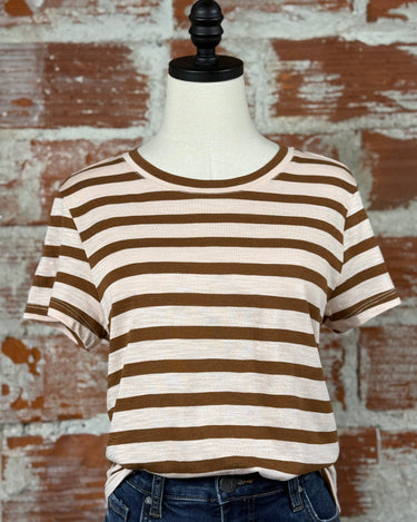 Sanctuary Perfect Tee in Earth Pink and Sepia Stripe-122 - Jersey Tops S/S (Dec - May)-Little Bird Boutique