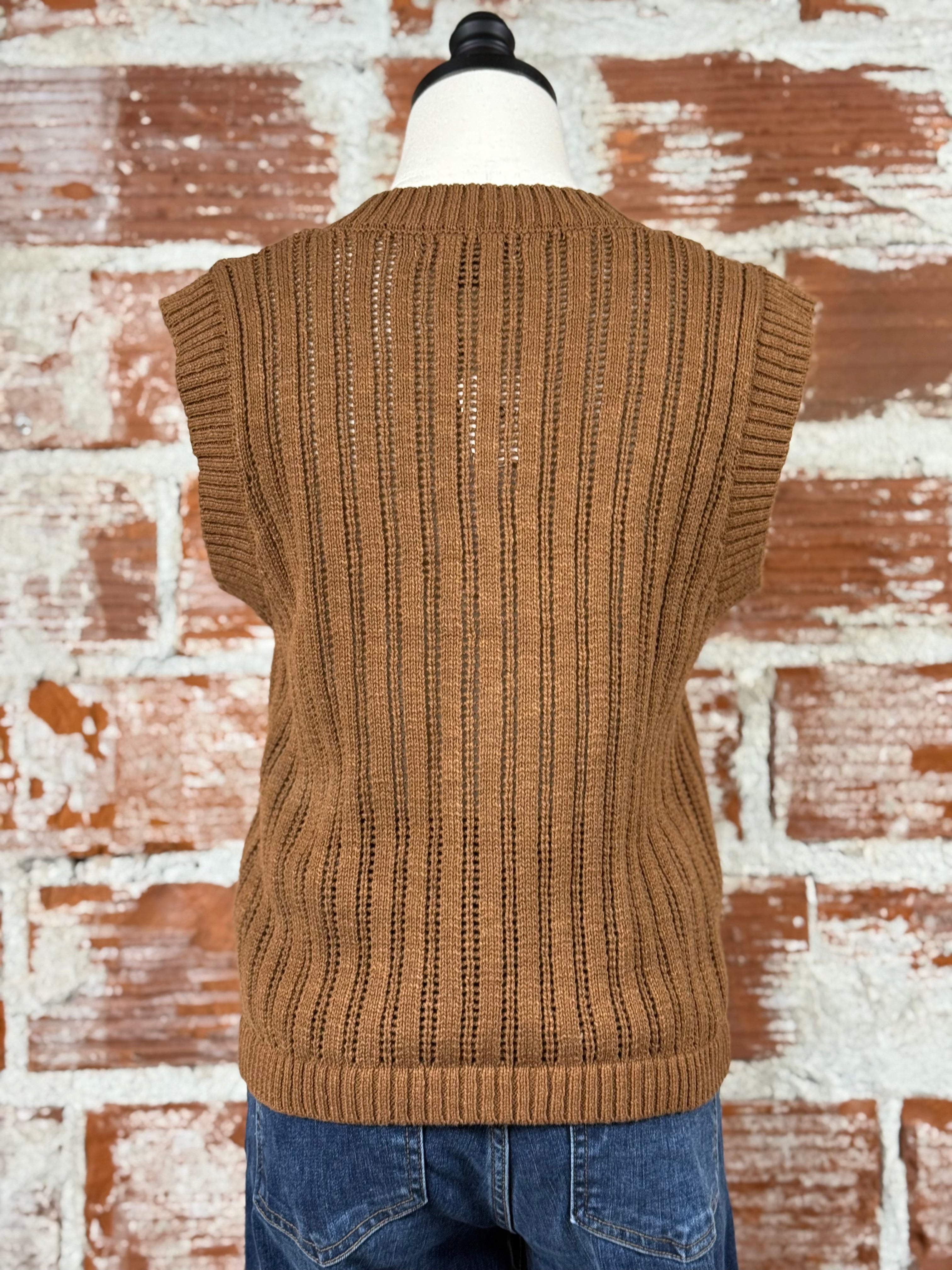 Sanctuary Pointelle Shell in Sepia-132 - Sweaters S/S (Dec - May)-Little Bird Boutique