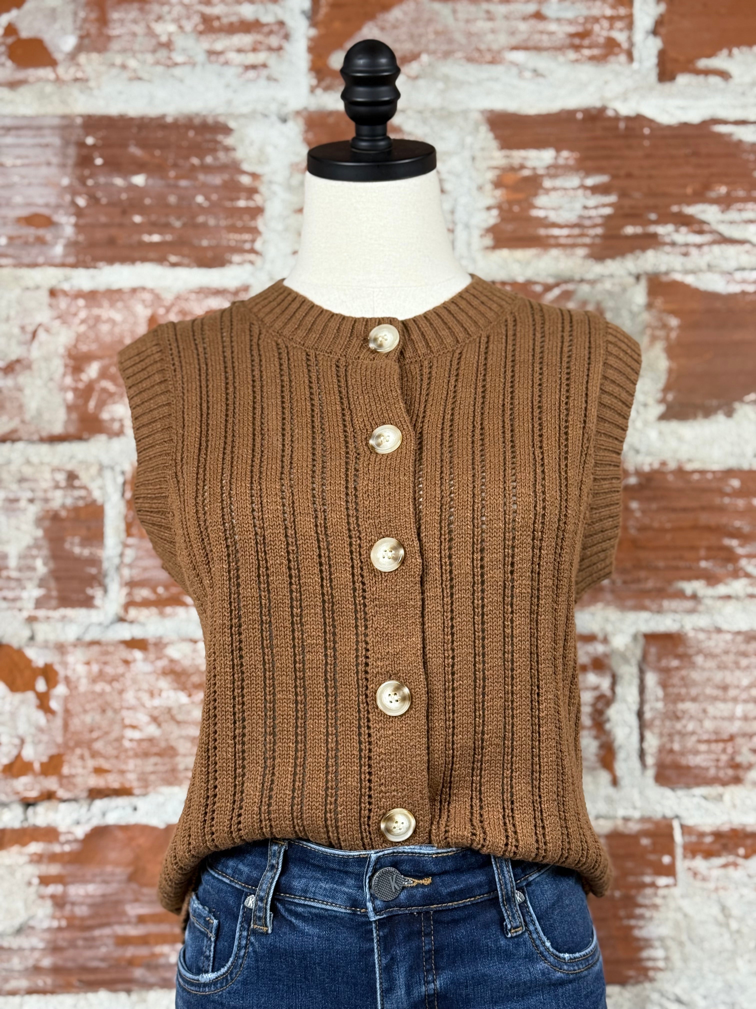 Sanctuary Pointelle Shell in Sepia-132 - Sweaters S/S (Dec - May)-Little Bird Boutique