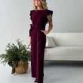 Apricot Pleated Detail Jumpsuit in Burgundy-160 Jumpsuits/ Rompers-Little Bird Boutique