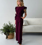 Apricot Pleated Detail Jumpsuit in Burgundy-160 Jumpsuits/ Rompers-Little Bird Boutique