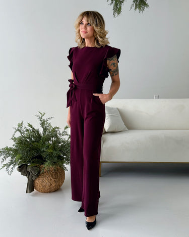 Apricot Pleated Detail Jumpsuit in Burgundy-160 Jumpsuits/ Rompers-Little Bird Boutique