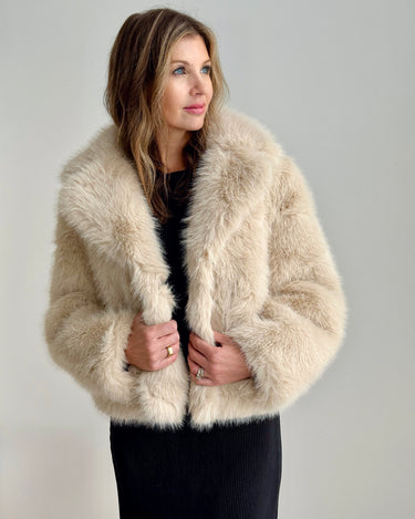 Apricot Fur Collar Short Coat in Cream-141 Outerwear Coats & Jackets-Little Bird Boutique