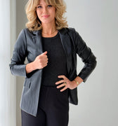 Benedict Faux Leather Blazer in Black-141 Outerwear Coats & Jackets-Little Bird Boutique