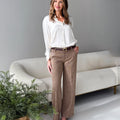 Liverpool Kelsey Wide Leg Trouser in Brown and Camel Herringbone-220 Pants-Little Bird Boutique