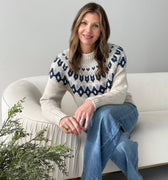 Apricot Fair Isle Sweater in Stone and Navy-131 - Sweaters F/W (June - Nov)-Little Bird Boutique
