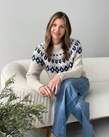Apricot Fair Isle Sweater in Stone and Navy-131 - Sweaters F/W (June - Nov)-Little Bird Boutique