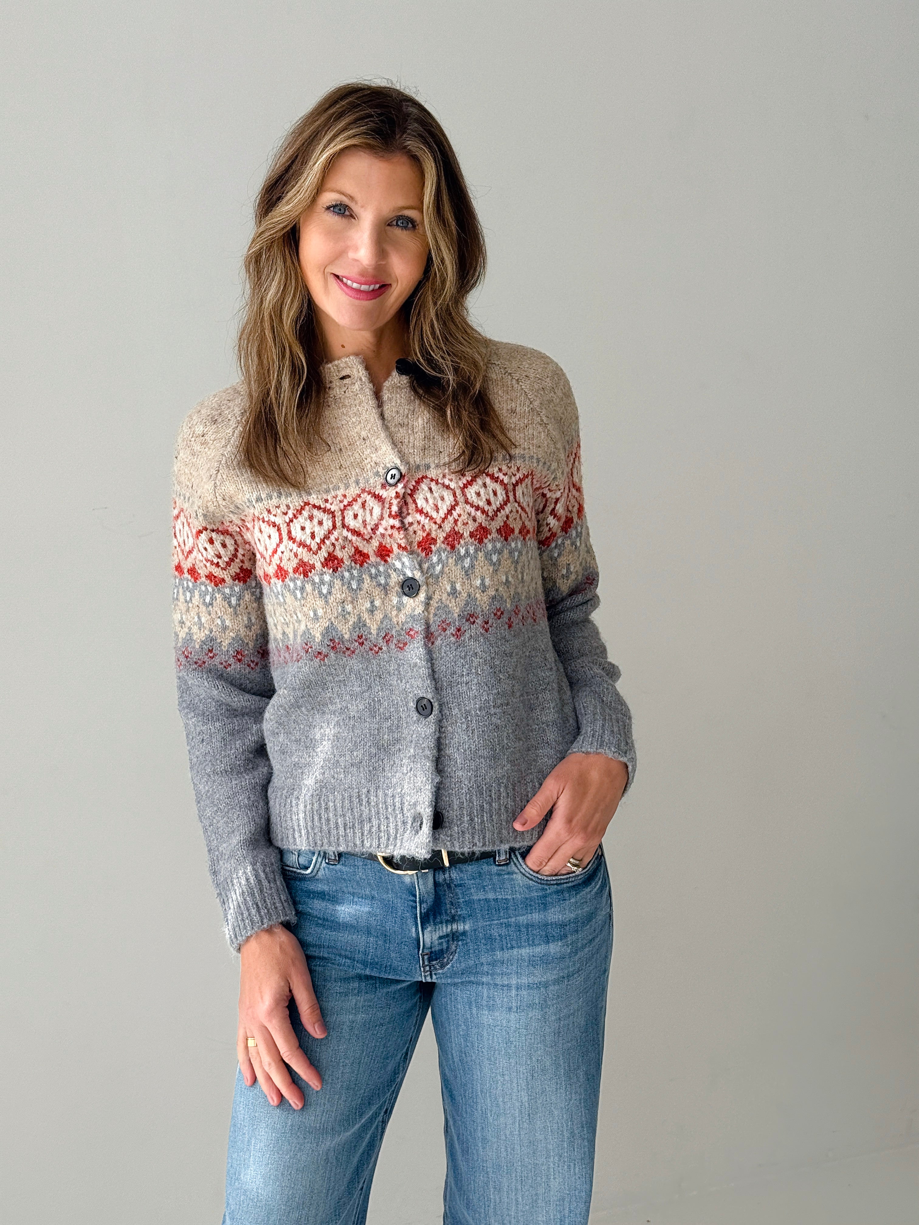 Themis Fairisle Cardigan Sweater in Neptune-133 - Sweaters (Holiday)-Little Bird Boutique