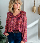 Dear John Piaf Blouse in Pomegranate Flame-113 - Woven Tops (Holiday)-Little Bird Boutique