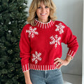 Snow Flake Sweater in Red and Ivory-133 - Sweaters (Holiday)-Little Bird Boutique
