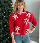 Snow Flake Sweater in Red and Ivory-133 - Sweaters (Holiday)-Little Bird Boutique