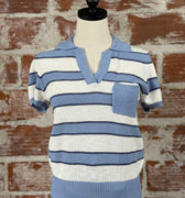 Flag and Anthem Maben Polo Sweater in Cream and Blue-132 - Sweaters S/S (Dec - May)-Little Bird Boutique