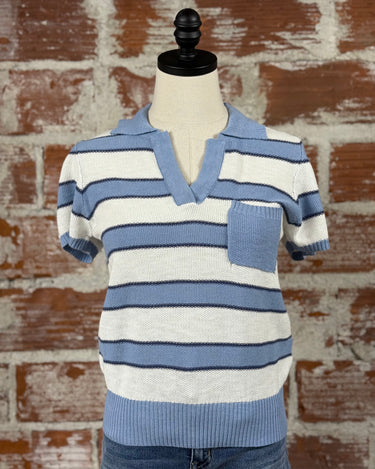 Flag and Anthem Maben Polo Sweater in Cream and Blue-132 - Sweaters S/S (Dec - May)-Little Bird Boutique