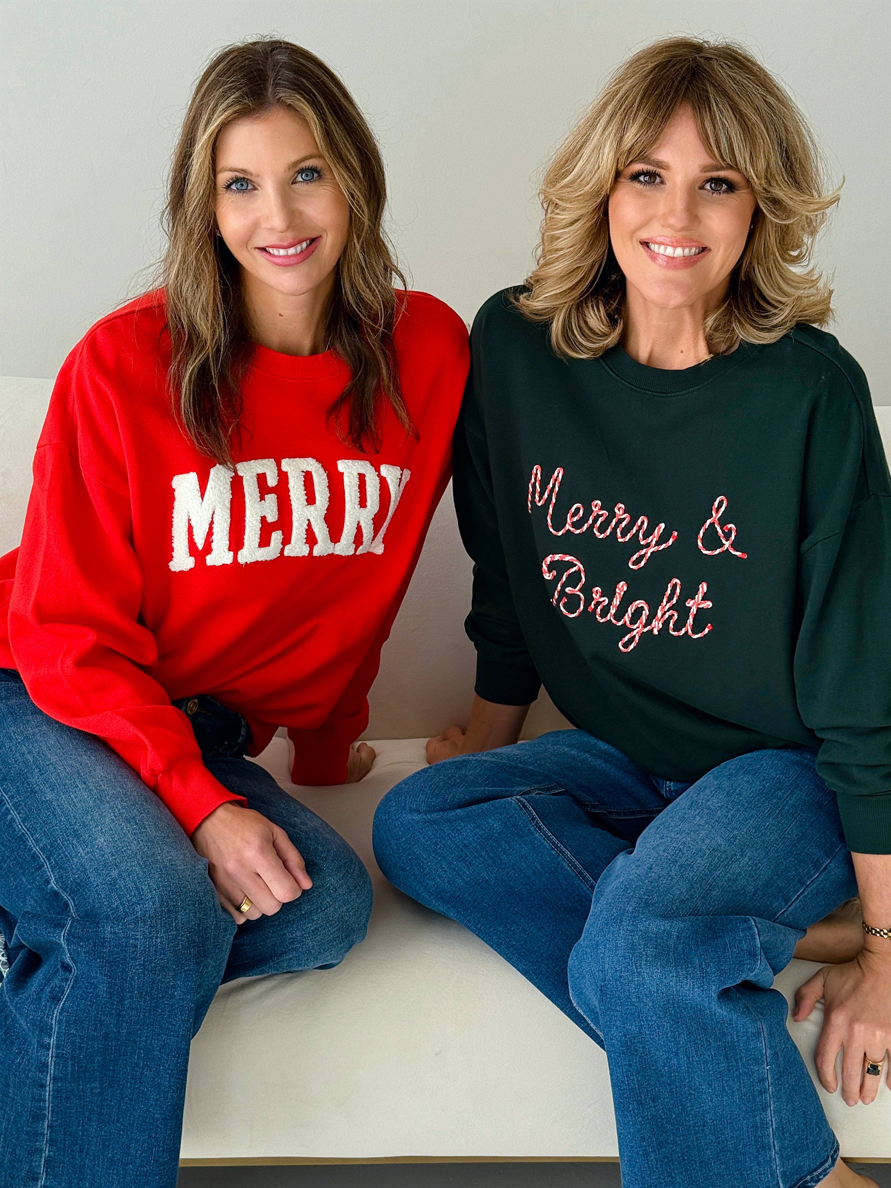 Z Supply Merry and Bright Sunday Sweatshirt in Garland Green-133 - Sweaters (Holiday)-Little Bird Boutique