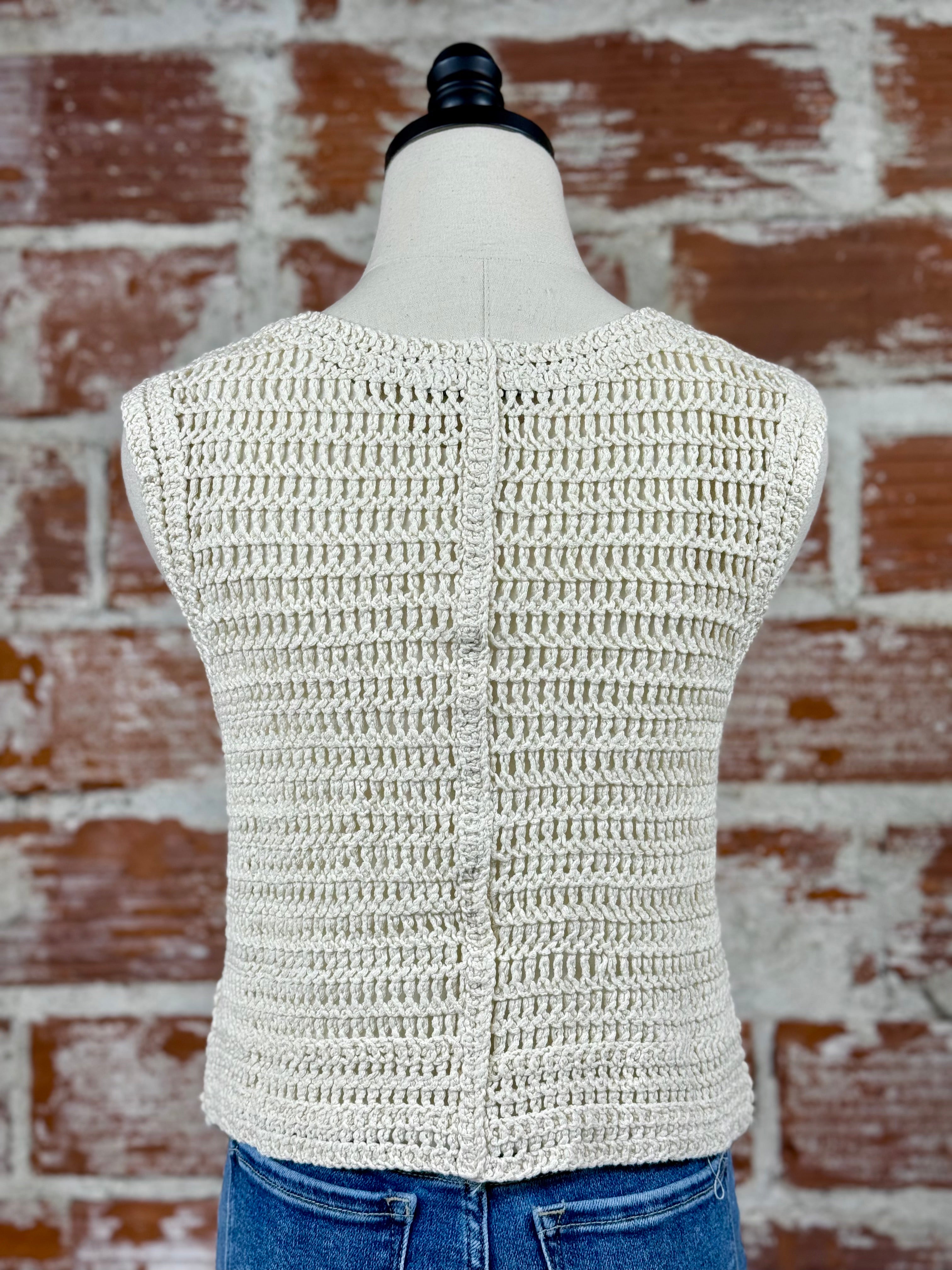 Addie Crochet Vest in Natural-132 - Sweaters S/S (Dec - May)-Little Bird Boutique