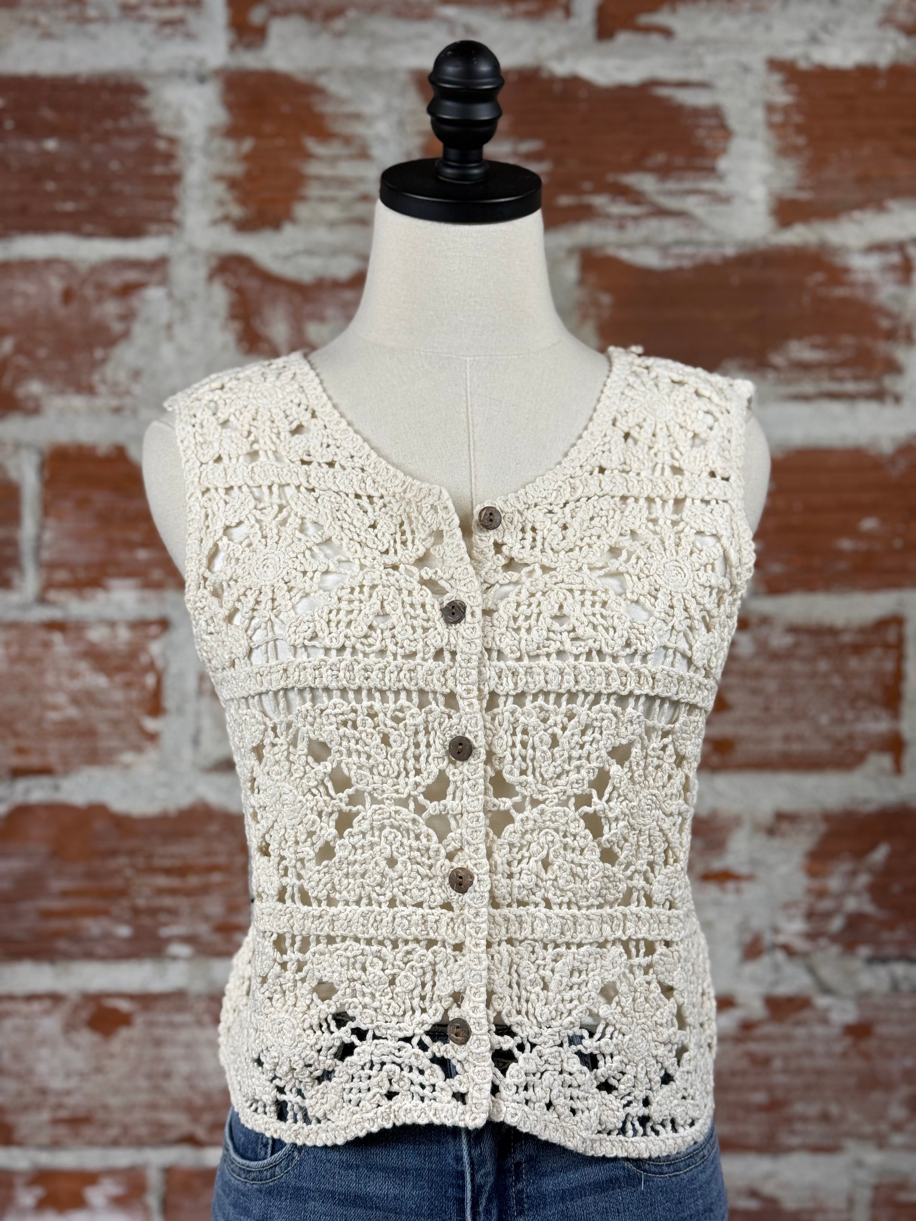 Addie Crochet Vest in Natural-132 - Sweaters S/S (Dec - May)-Little Bird Boutique