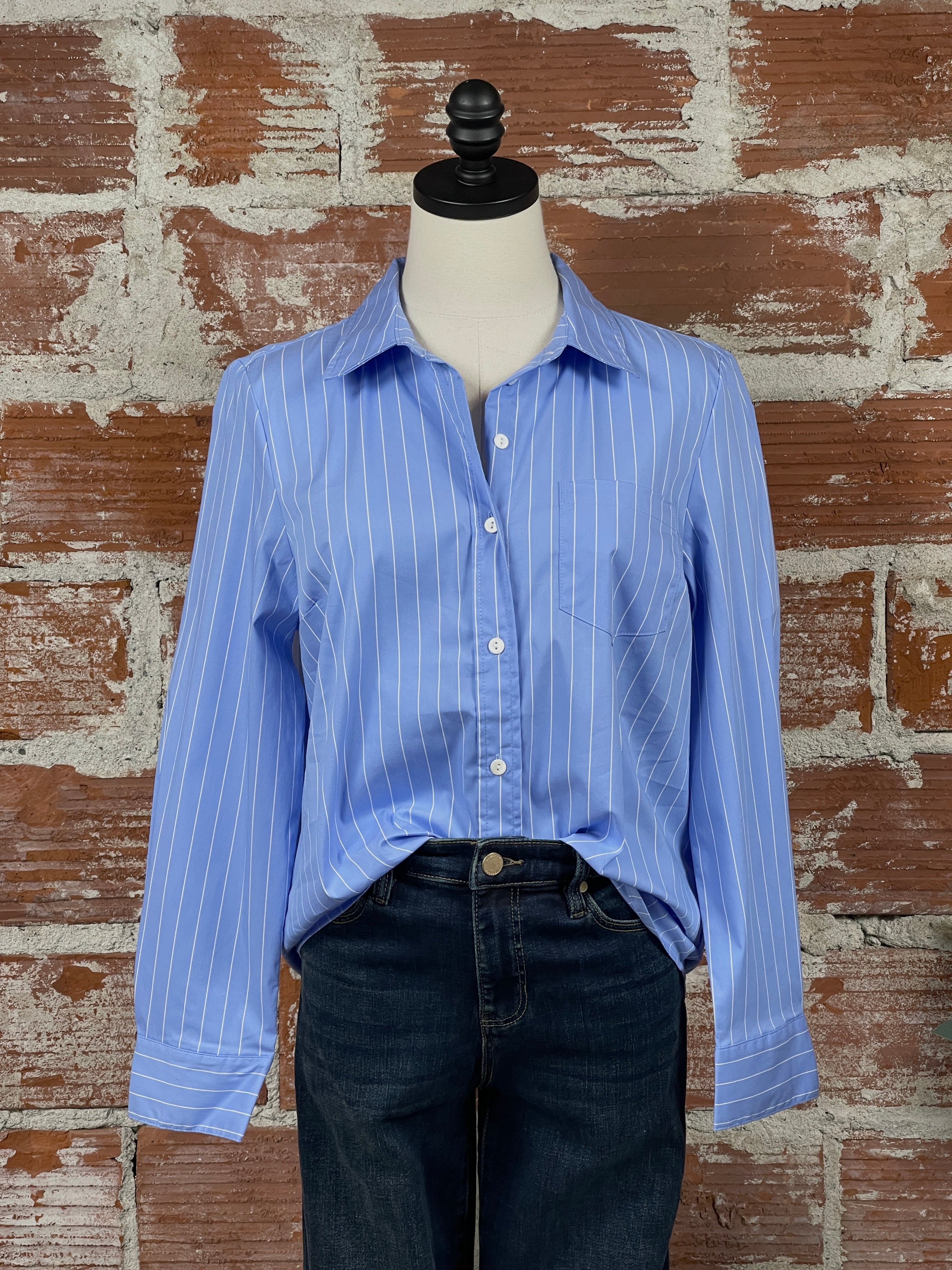 Liverpool Pinstripe Shirt in Lt. Blue-111 - Woven Top F/W (June- Nov)-Little Bird Boutique