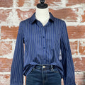 Liverpool Pinstripe Shirt in Navy-111 - Woven Top F/W (June- Nov)-Little Bird Boutique