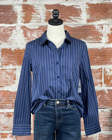 Liverpool Pinstripe Shirt in Navy-111 - Woven Top F/W (June- Nov)-Little Bird Boutique
