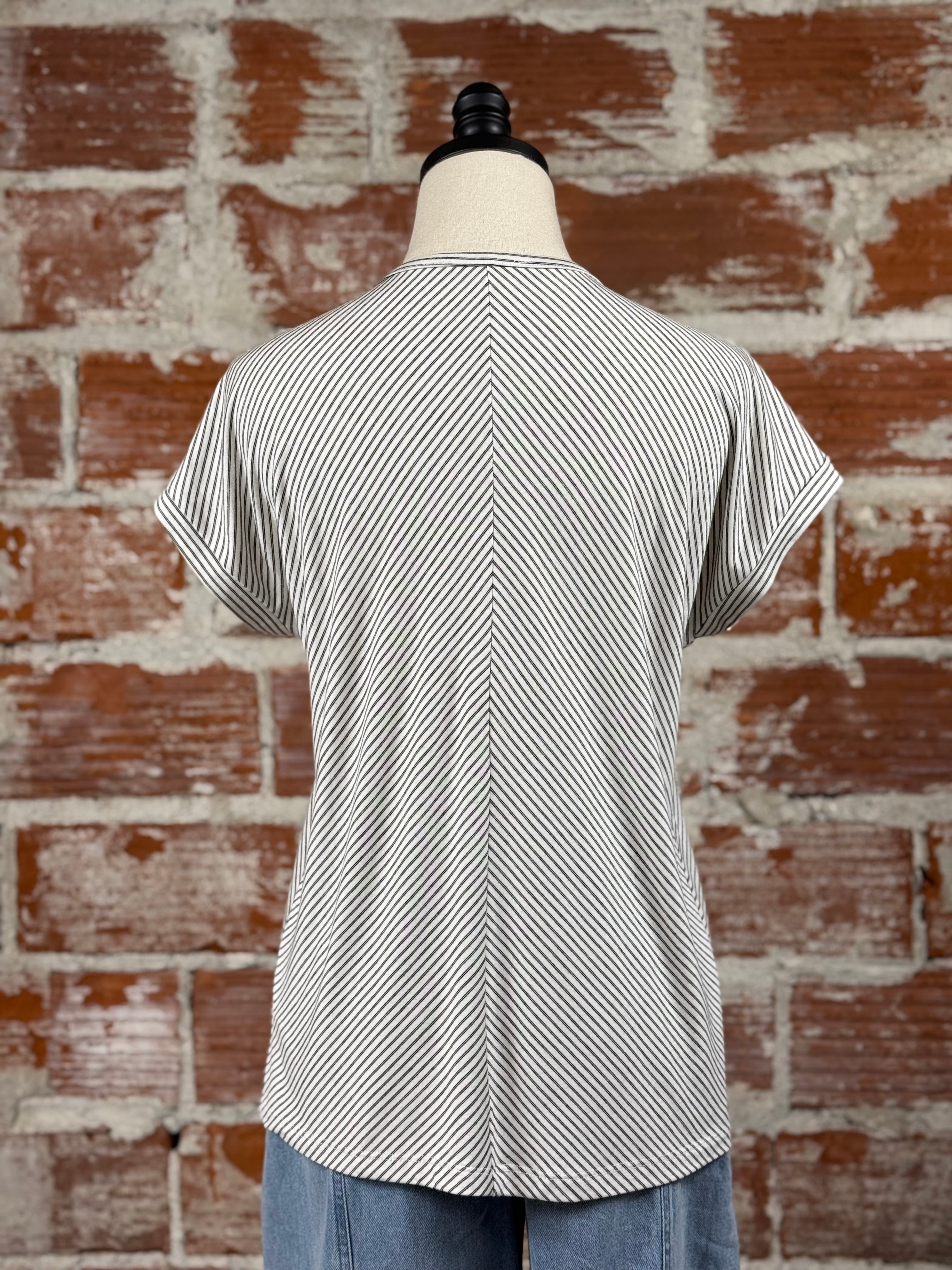 Penny Top in Ivory and Black Stripe-112 - Woven Top S/S (Dec - May)-Little Bird Boutique