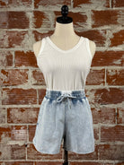 Flag and Anthem Burleigh Terry Short in Light Indigo-232 Shorts-Little Bird Boutique