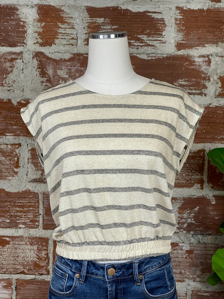 Linen Block Top in Natural and Smoke Stripe