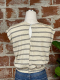Linen Block Top in Natural and Smoke Stripe-121 Jersey Tops - Short Sleeve-Little Bird Boutique