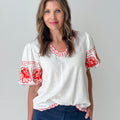 THML Blake Embroidery Top in Red-112 - Woven Top S/S (Dec - May)-Little Bird Boutique