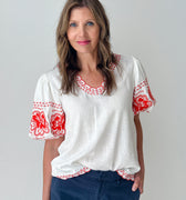 THML Blake Embroidery Top in Red-112 - Woven Top S/S (Dec - May)-Little Bird Boutique
