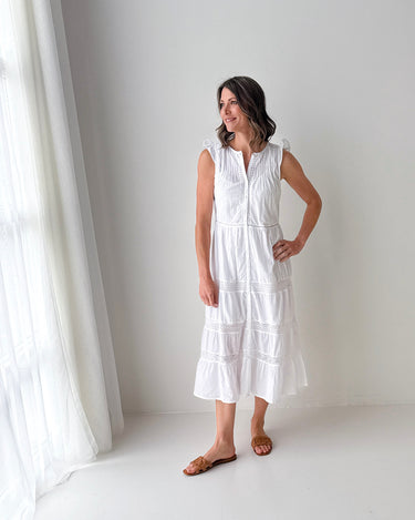 Dex Lace Insert Maxi Dress in White-152 Dresses - Long-Little Bird Boutique