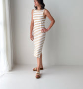 Sanctuary Contrast Trim Maxi Dress in Sandstone and White Stripe-152 Dresses - Long-Little Bird Boutique