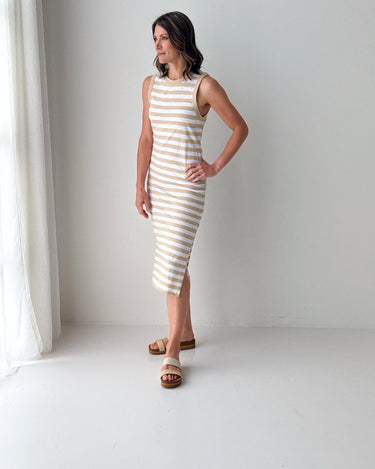 Sanctuary Contrast Trim Maxi Dress in Sandstone and White Stripe-152 Dresses - Long-Little Bird Boutique