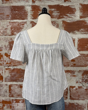 Evie Top in Charcoal Stripe-112 - Woven Top S/S (Dec - May)-Little Bird Boutique