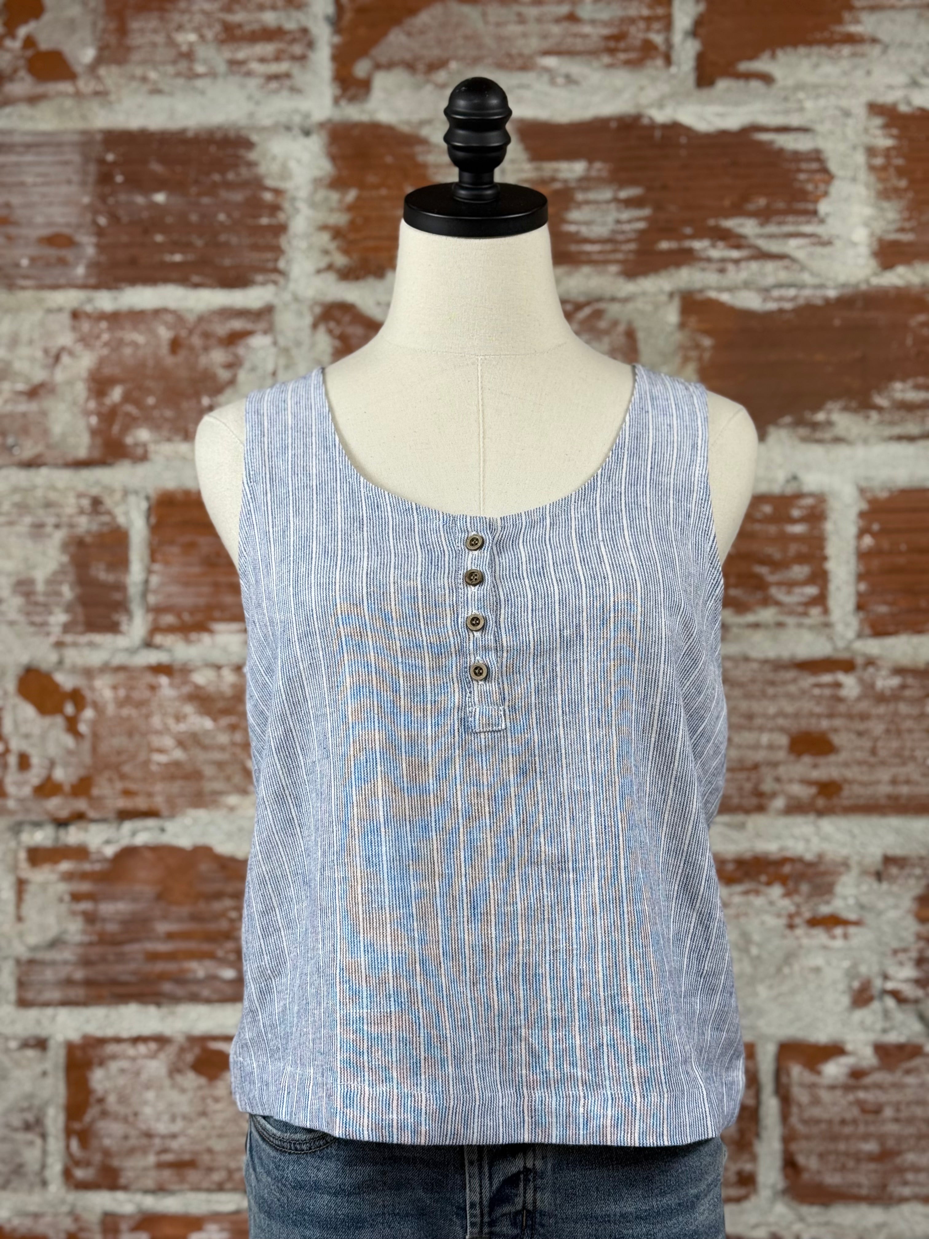 Chill Tank in Denim Blue-112 - Woven Top S/S (Dec - May)-Little Bird Boutique