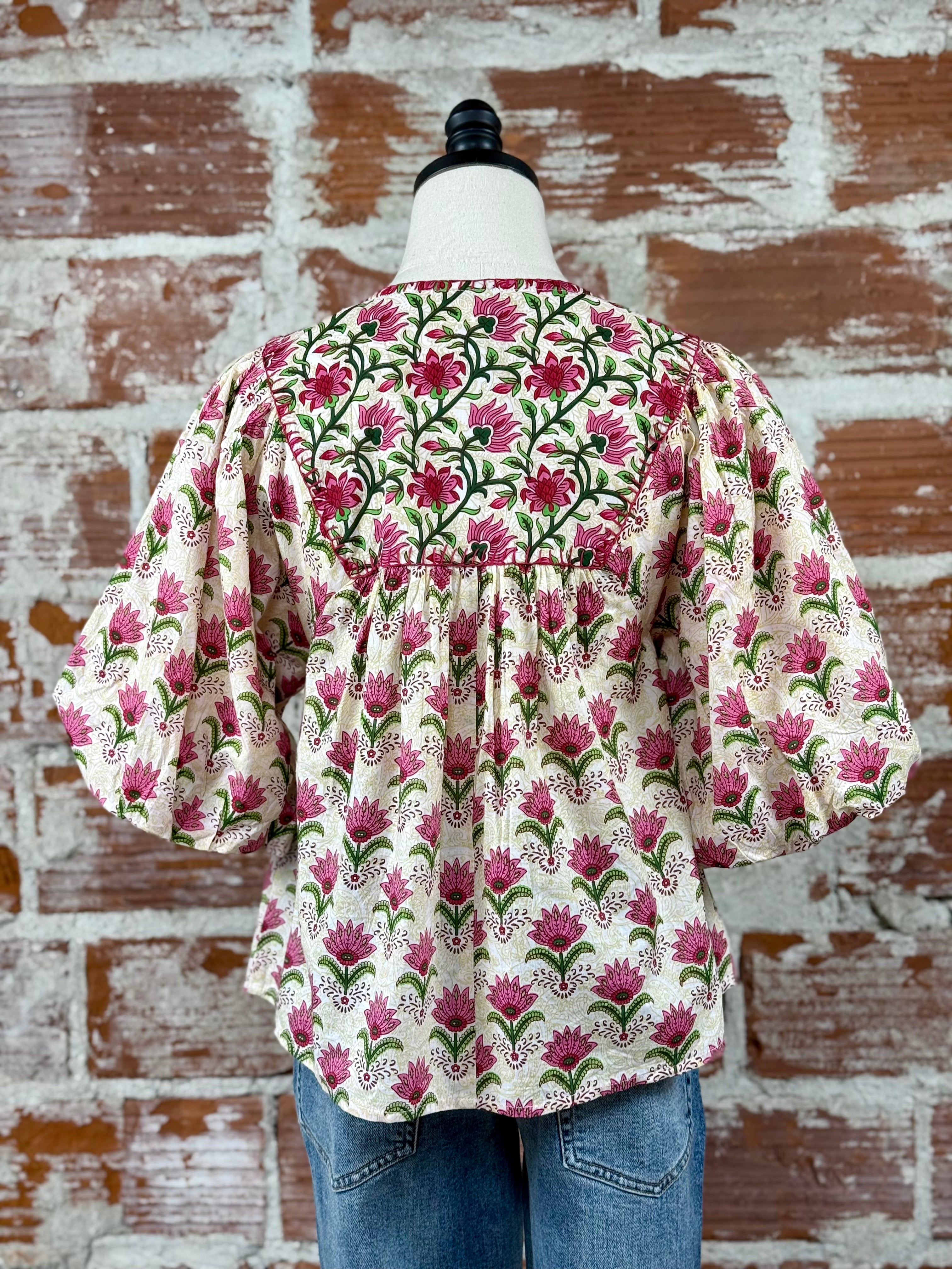 Miren Top in Hot Pink Floral-112 - Woven Top S/S (Dec - May)-Little Bird Boutique