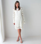 Apricot Crochet Bell Sleeve Shift Dress-151 Dresses - Short-Little Bird Boutique