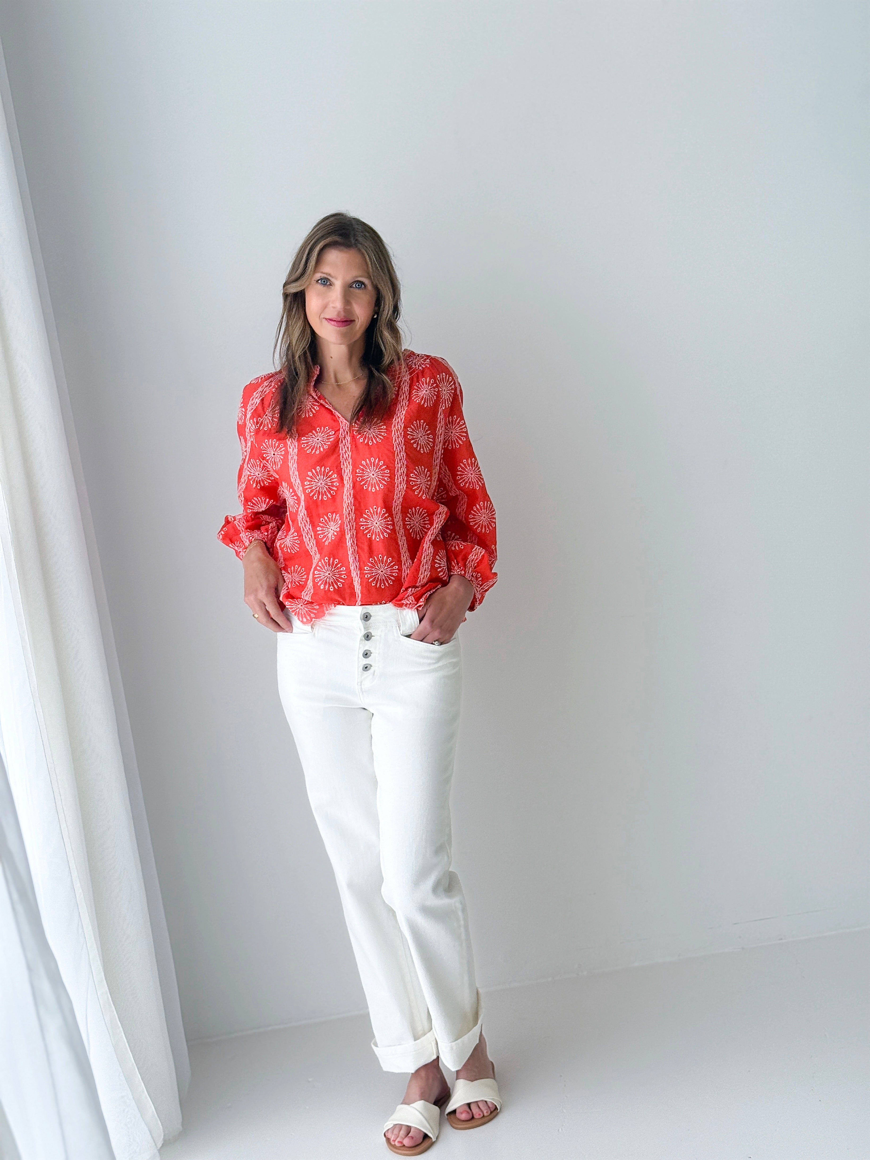 Brooke Top in Boho Red-112 - Woven Top S/S (Dec - May)-Little Bird Boutique