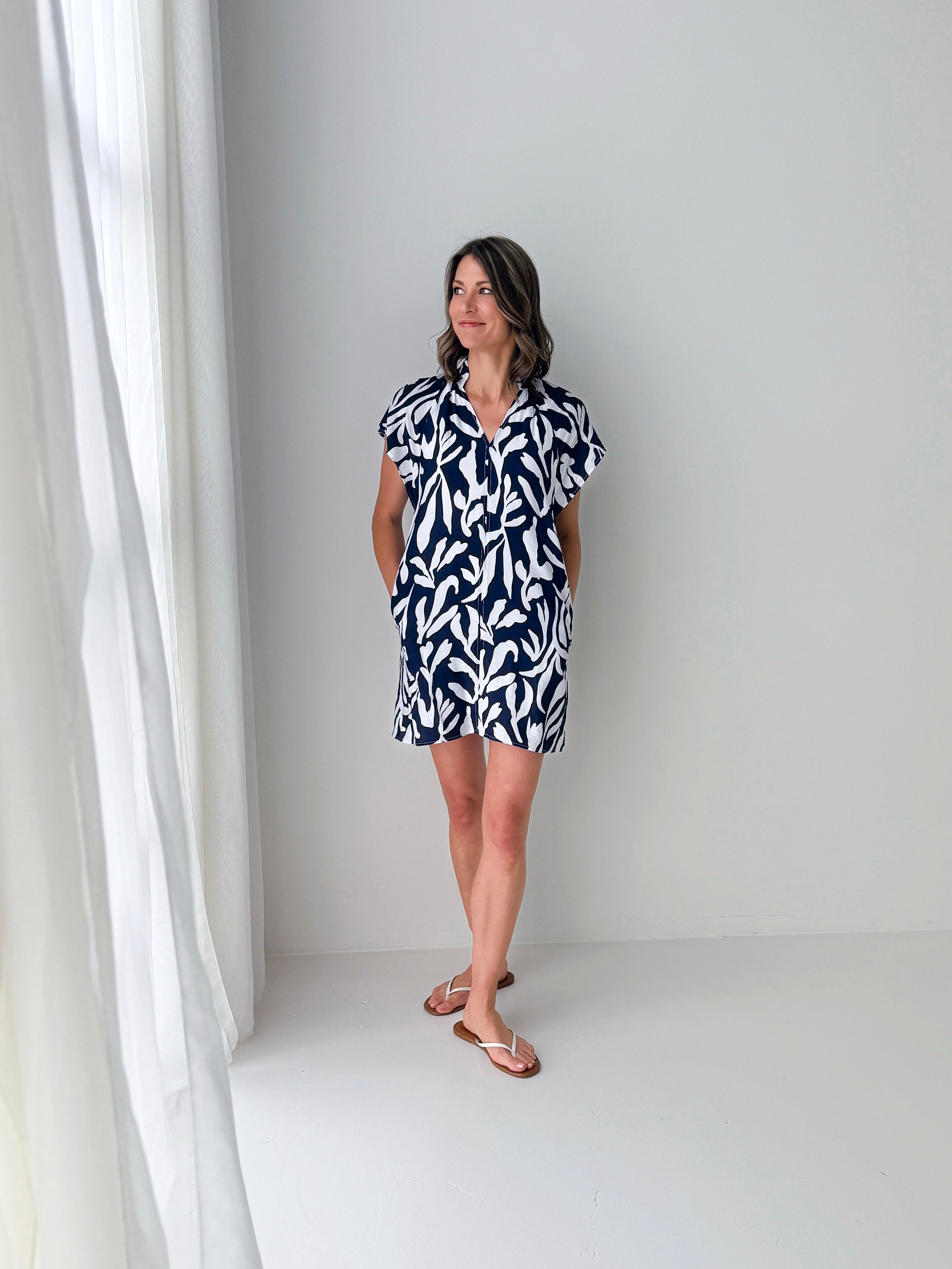 Harrington Dress in Navy and White