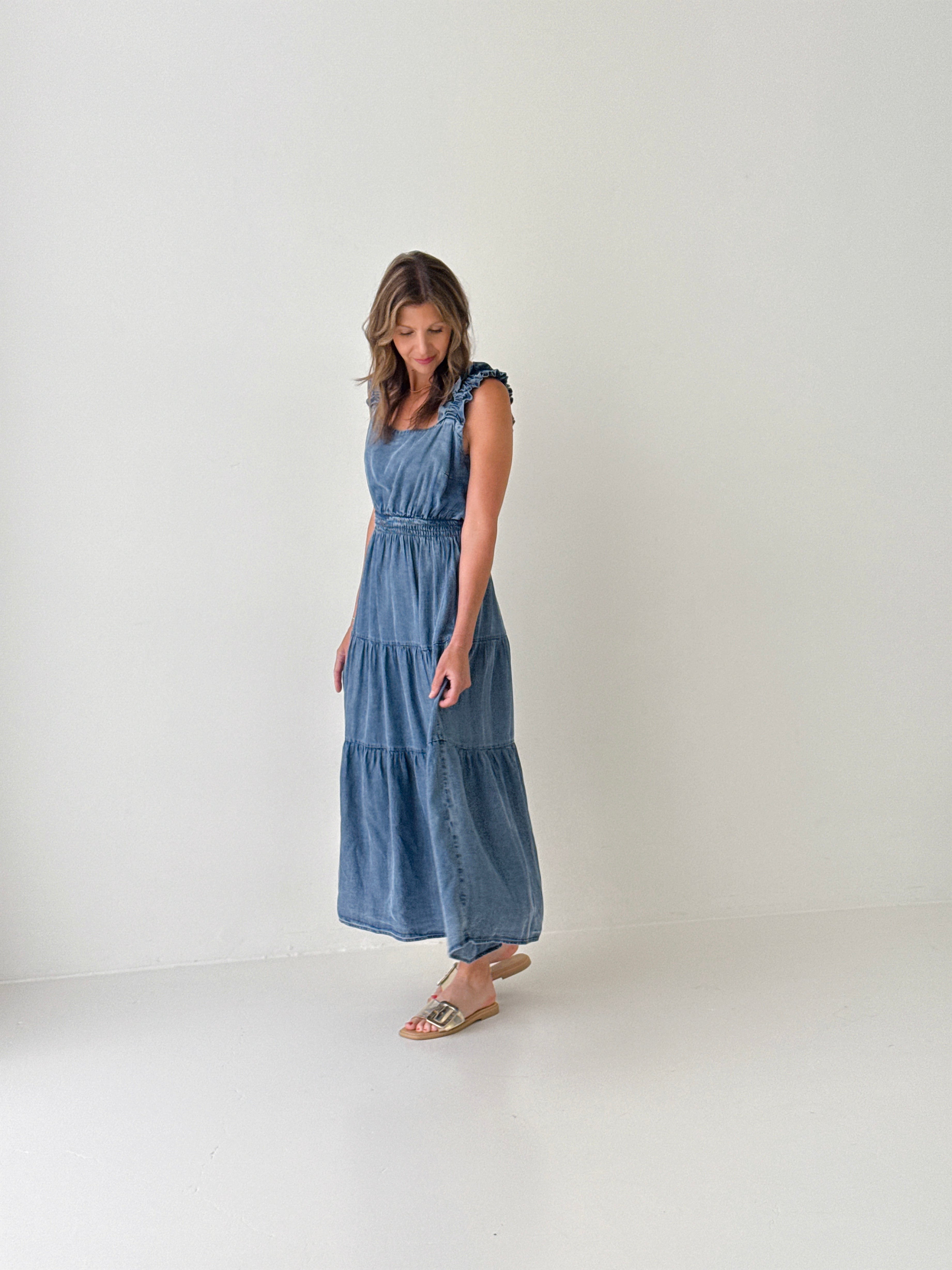 Blaze Dress in Washed Denim-152 Dresses - Long-Little Bird Boutique