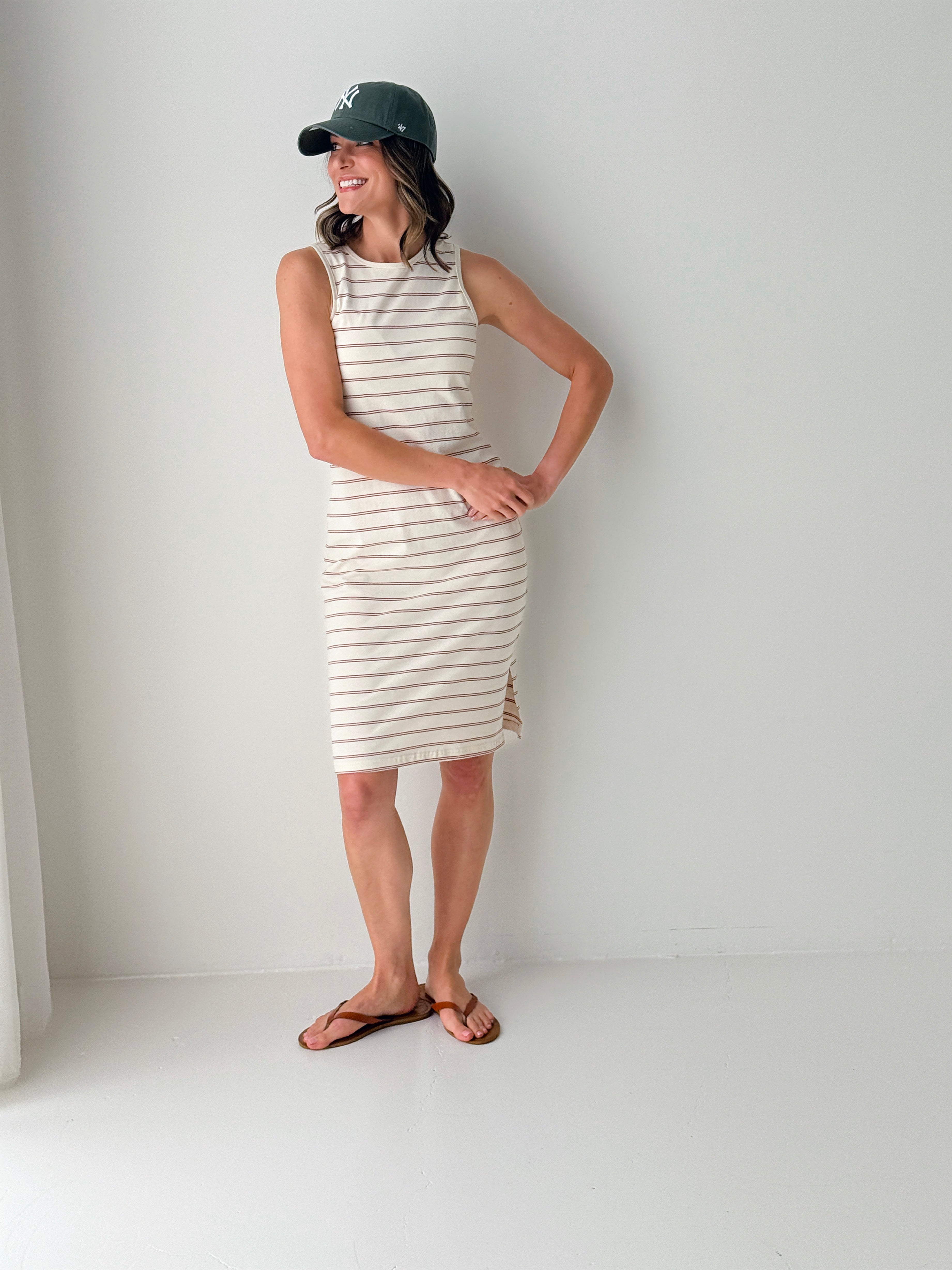 Thread and Supply Kendari Dress in Ivory and Rose Stripe