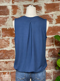 Liverpool Sleeveless Drape Front Top in Blue-123 Jersey Tops - Sleeveless-Little Bird Boutique