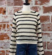 Apricot Mesh Knit Sweater in Stone and Black-132 - Sweaters S/S (Dec - May)-Little Bird Boutique