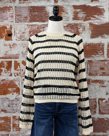 Apricot Mesh Knit Sweater in Stone and Black-132 - Sweaters S/S (Dec - May)-Little Bird Boutique