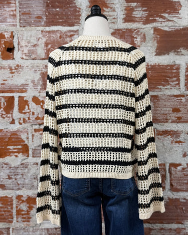 Apricot Mesh Knit Sweater in Stone and Black-132 - Sweaters S/S (Dec - May)-Little Bird Boutique