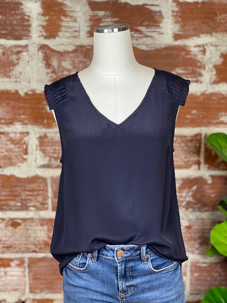 Sleeveless Polka Dot Top in Navy