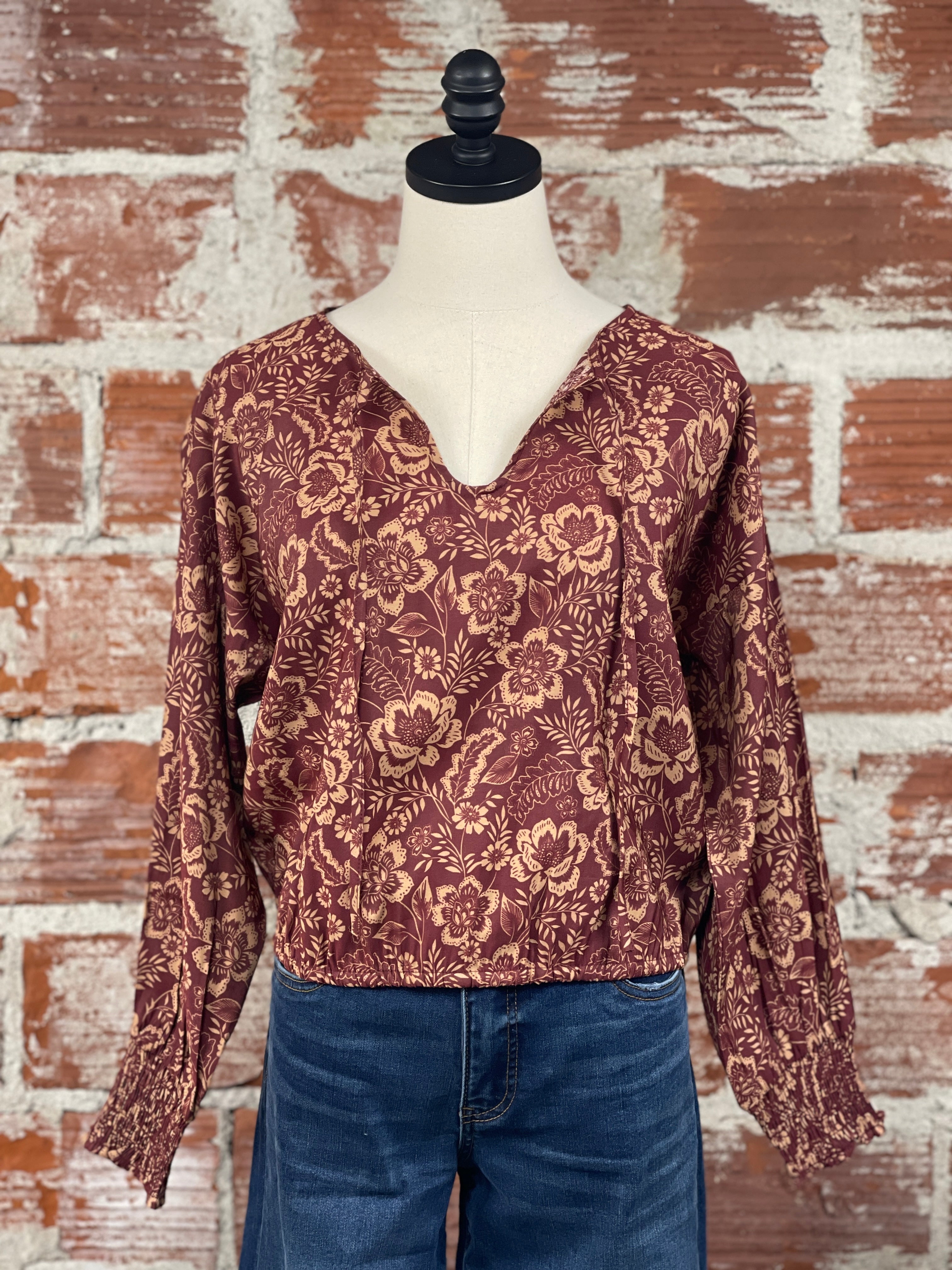 Jak & Rae Sangria Floral Top-111 - Woven Top F/W (June- Nov)-Little Bird Boutique