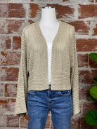 Open Knit Cropped Cardigan in Oatmeal-131 - Sweaters F/W (July - Dec)-Little Bird Boutique