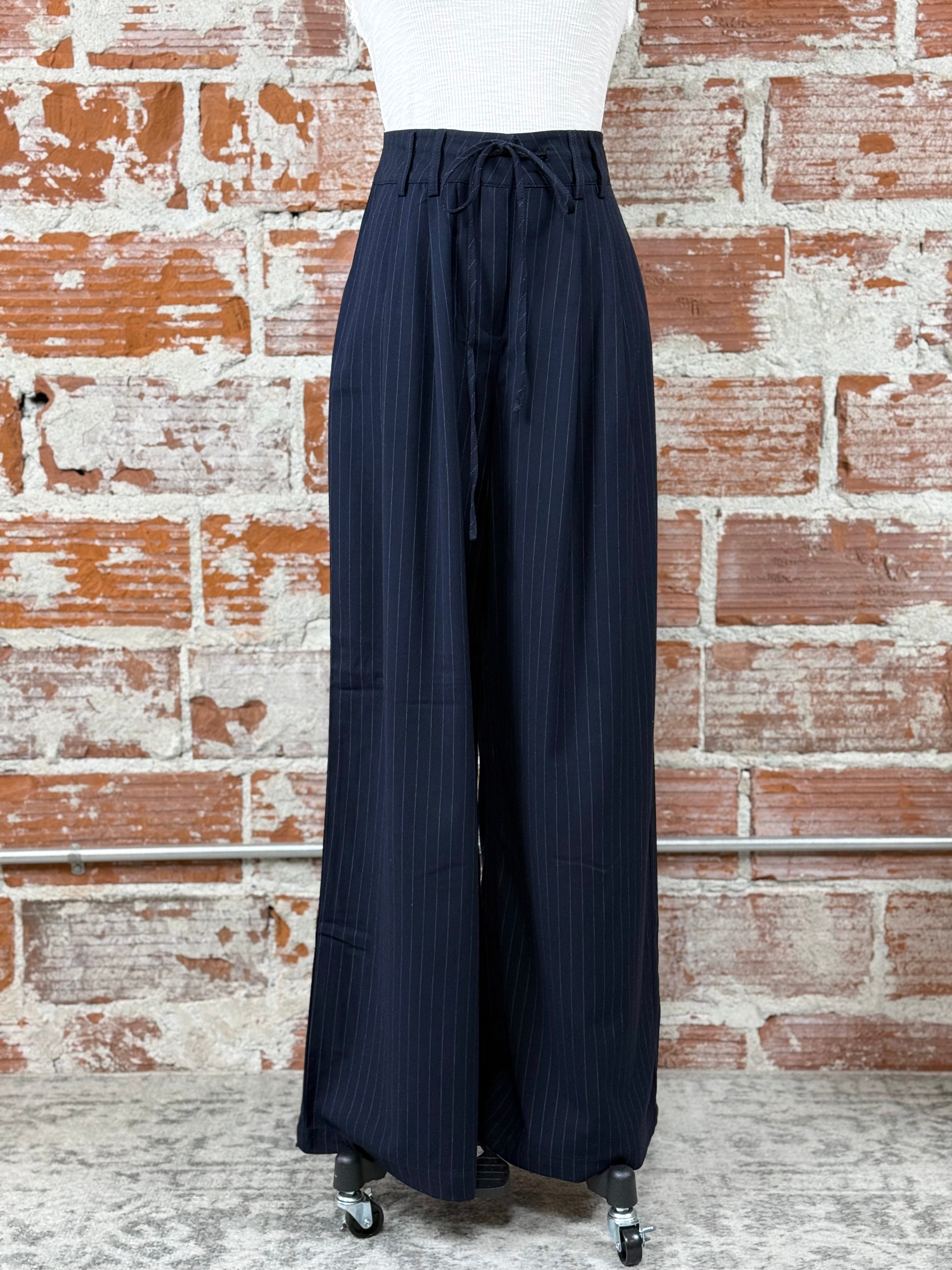 Apricot Pinstripe Tailored Trouser in Navy-220 Pants-Little Bird Boutique