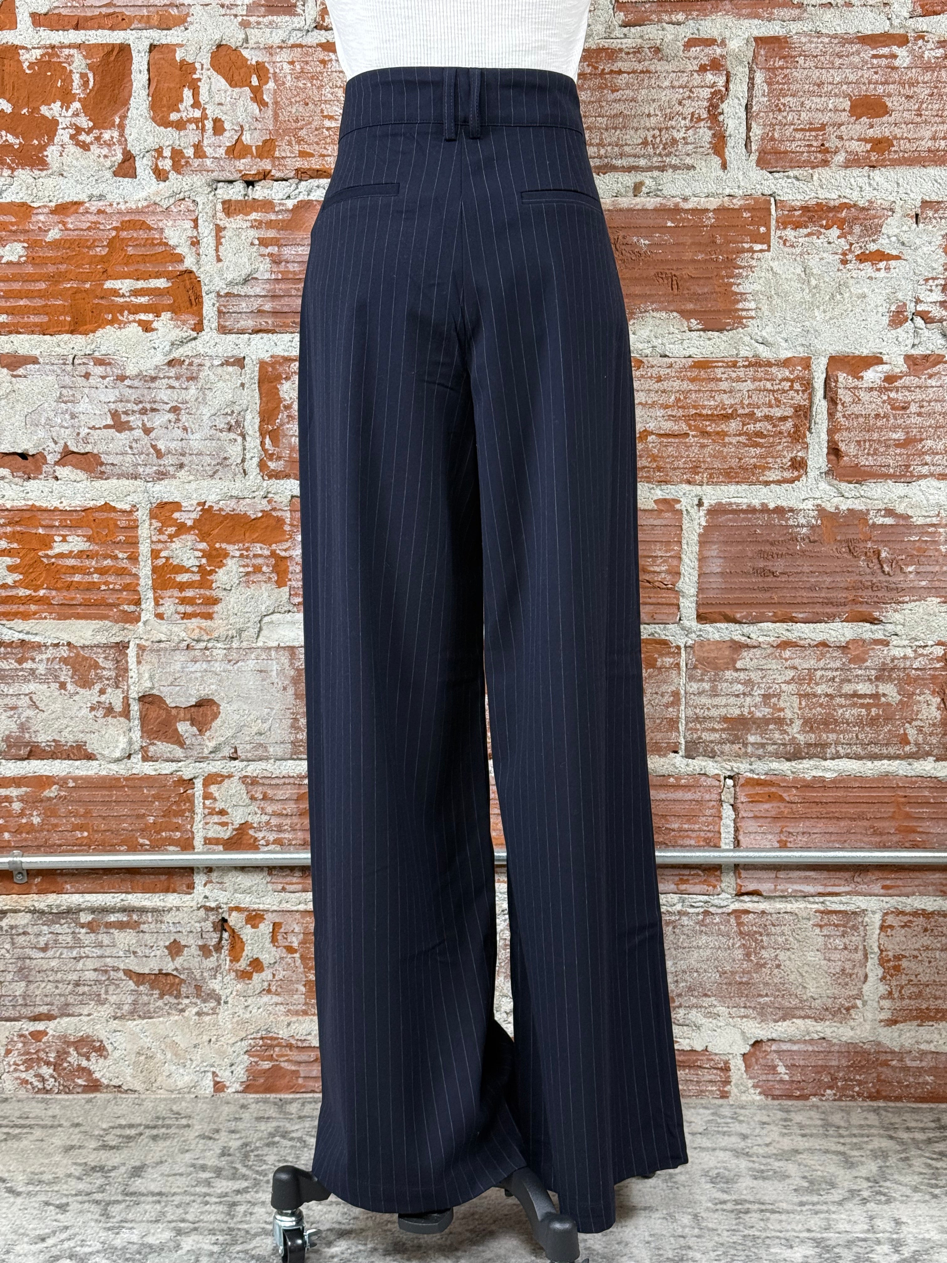 Apricot Pinstripe Tailored Trouser in Navy-220 Pants-Little Bird Boutique